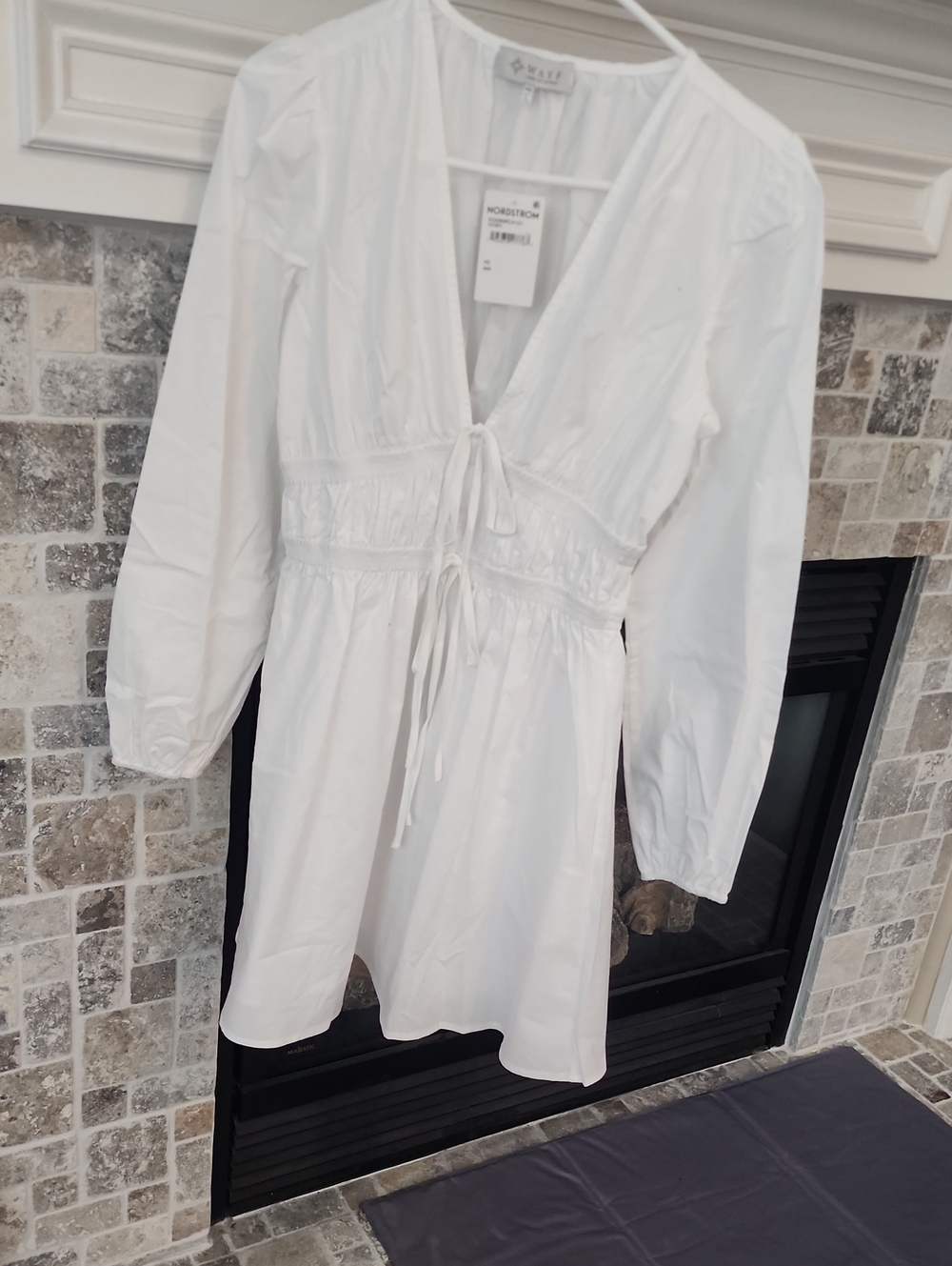 Wayf White Long Sleeve Tie-Front Mini Dress